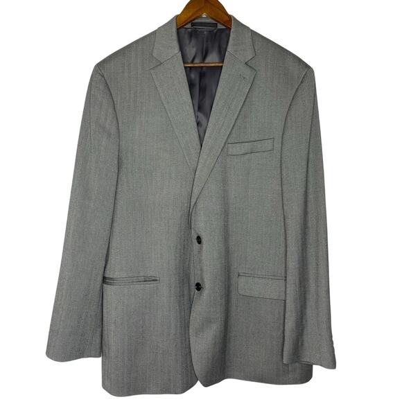 Ralph Lauren Sport Coat Gray Herringbone Two Button Blazer 46L Stretch